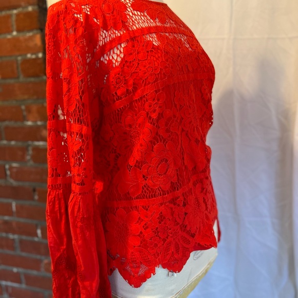 Red Orange bell sleeve lace overlay with coresponding cami. Size XL - Picture 3 of 8